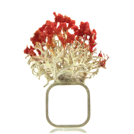 Silver Red Coral Ring