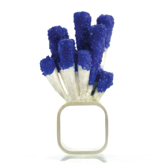 Silver Blue Sponge Coral Ring